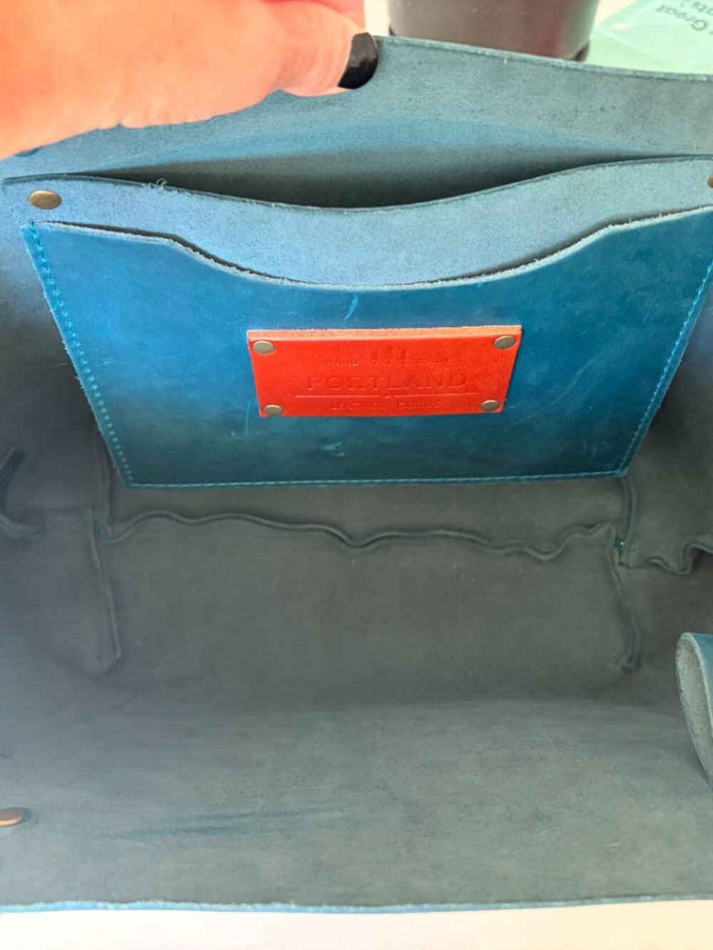 Portland Leather Goods Classic (Open Top) Leather Tote, Westward Blue size large - Picture 6 of 11